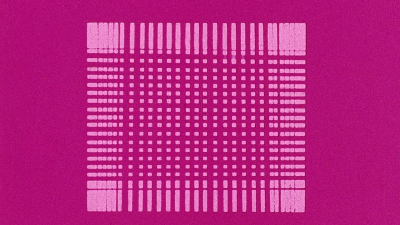 pink and fuschia square of lines and squares